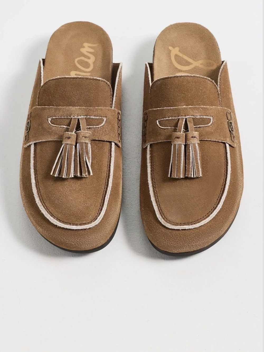 Sam Edelman women’s  Tassel Suede Slip-On Loafers - Tan